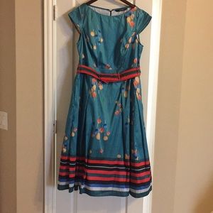 Tulip Print Dupioni Bow Tie Belt Dress